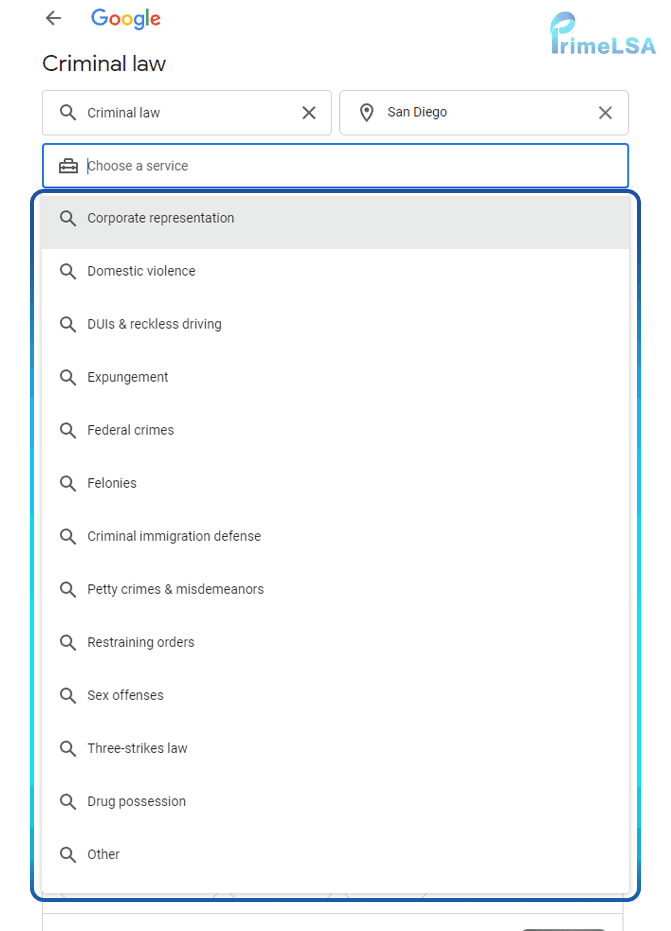 Detailed lawyer Local Services Ads profile view