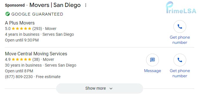 Mover Local Services Ads results at the top of search