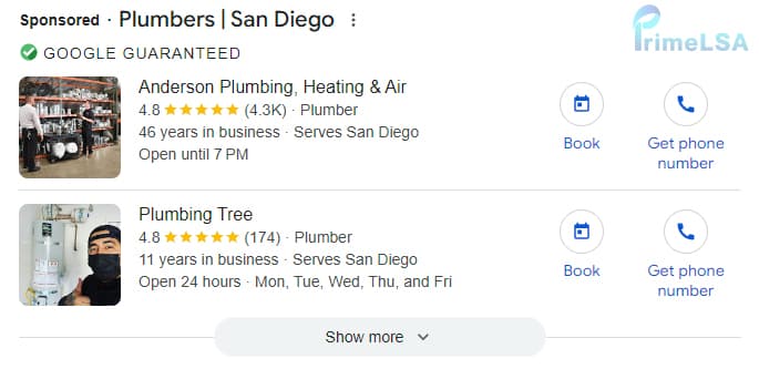 Example Google Local Services Ads result set used as market context.