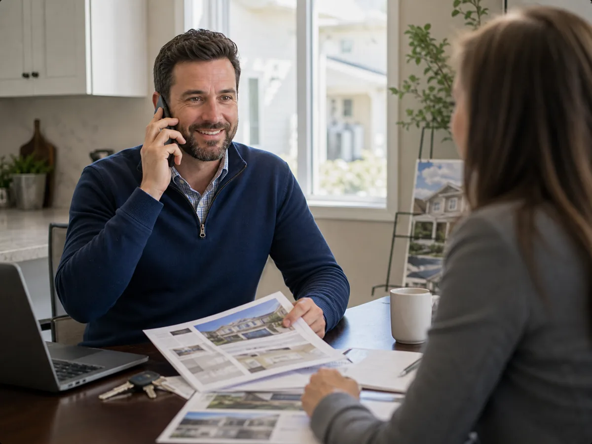 Realtor reviewing buyer and seller inquiry follow-up at a local office desk